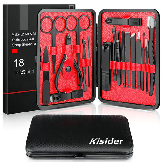 Manicure & Pedicure Set - Black Stainless Steel Nail Tools for Men and Women - Durable, Rust-Resistant, Sharp Nail Clippers, Files, Tweezers - Ideal Travel and Home Grooming Kit Gift