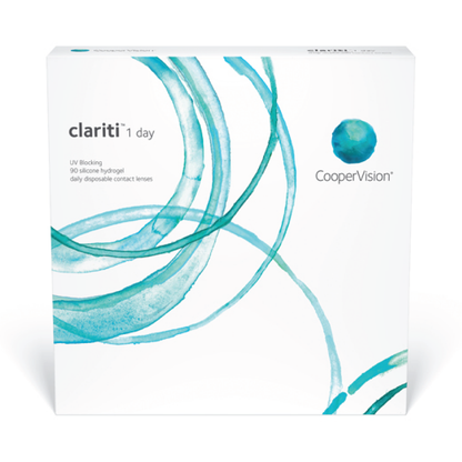 Clariti 1-Day contact lens - v sense optics coopervision daily disposable silicone hydrogel UV blocking comfort breathability wetting ability wear on eye cornea clear sharp vision sphere prescription 90 pack