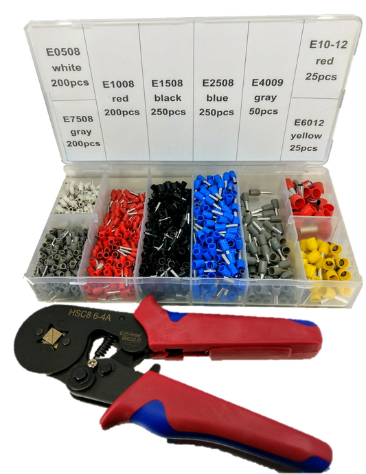 1200pcs Insulated Non-insulated Wire Connector Terminal Kit with Wire Ferrule Crimp Tool